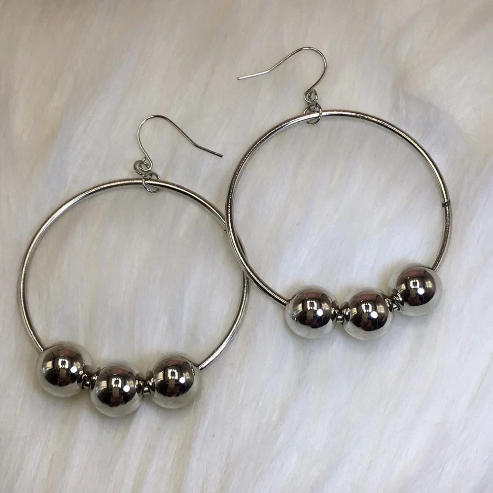 Nordstrom silver hoop earrings 2" ball dangle - Picture 2 of 7